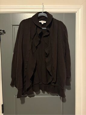St. John Collection Brown Ruffle Open Front Knit Cardigan Size 16